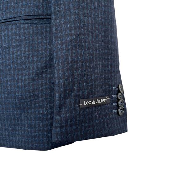 Leo & Zachary Boys Navy Black Check Suit Sport Jacket Blazer size 12 NWT - Picture 2 of 11